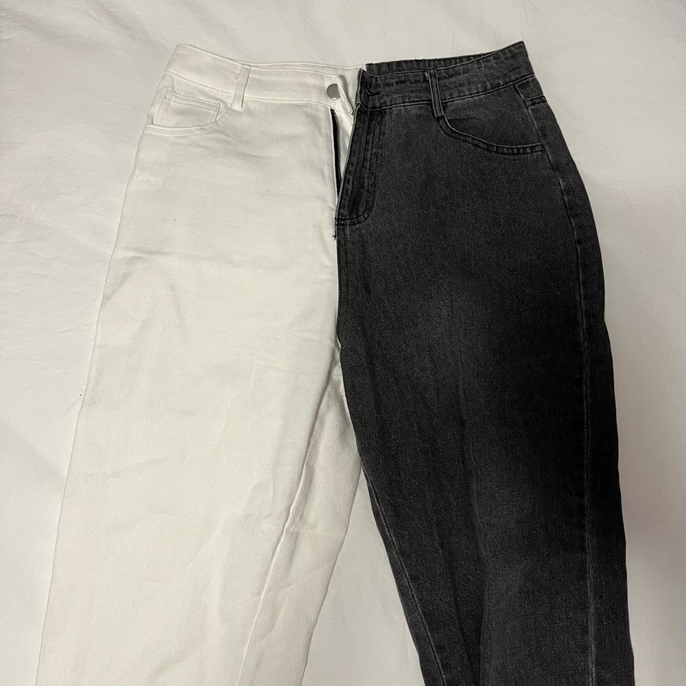 high rise color block jeans